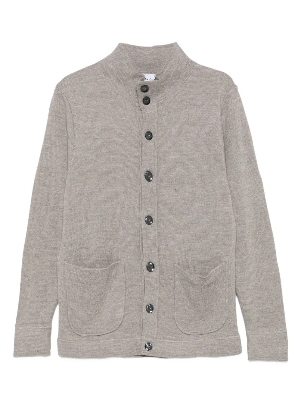 Sand mock-neck patch-pocket cardigan | Grey | Image 1