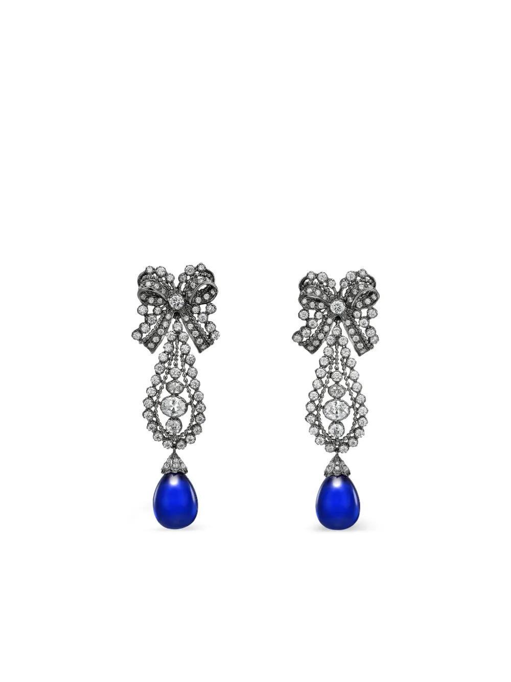 Anabela Chan Orecchini Dentelle Bow in rodio vermeil con zaffiri e diamanti - Argento