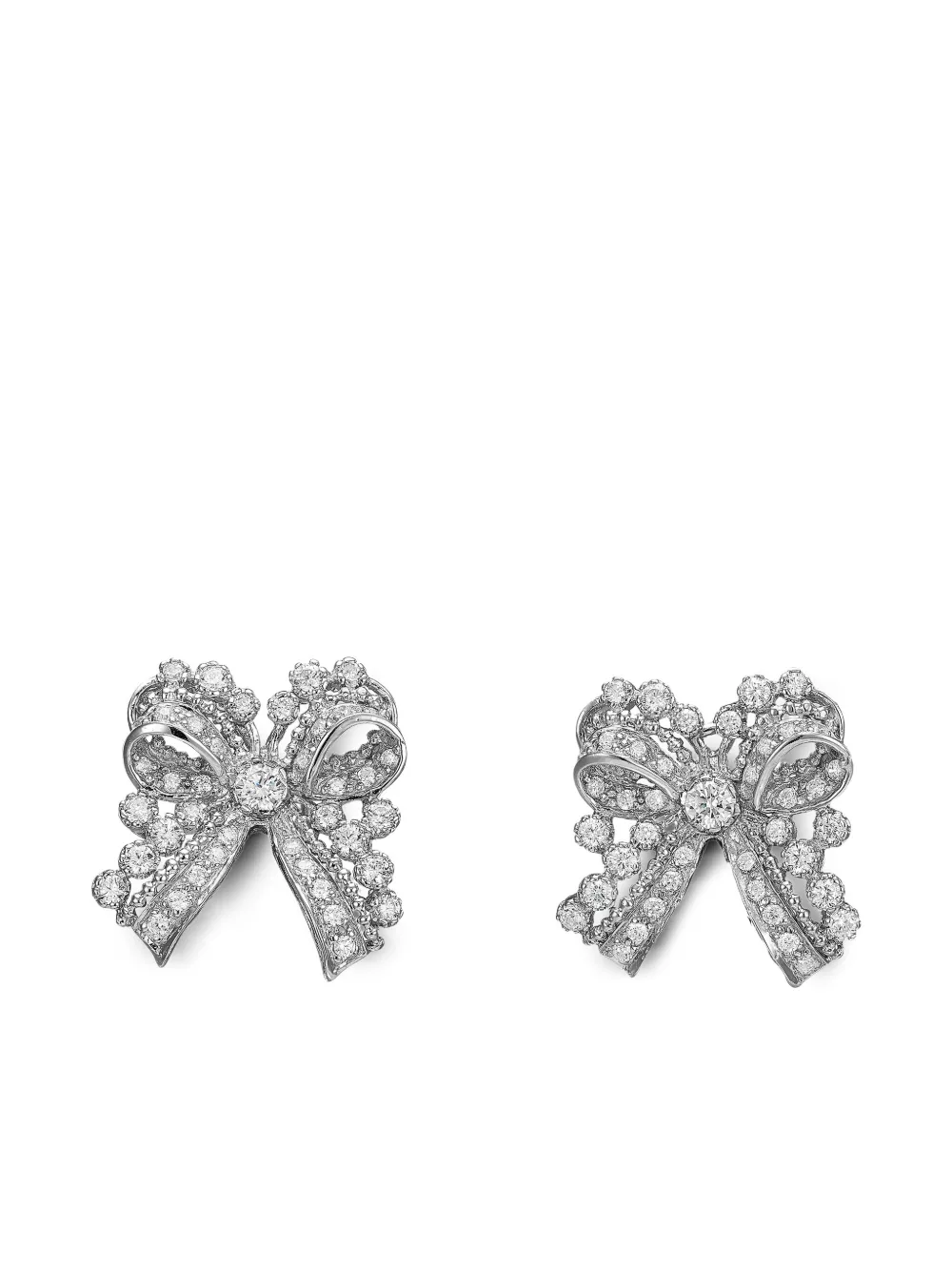 Anabela Chan 14k White Gold And Rhodium Vermeil Dentelle Bow Diamond Earrings In White