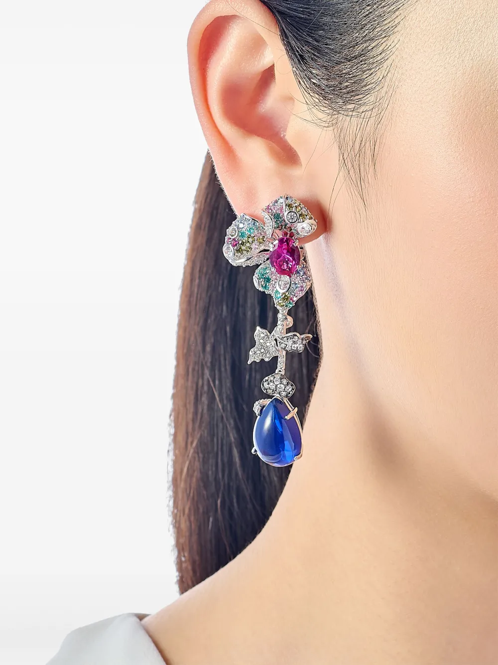 Anabela Chan 14k White Gold And Rhodium Vermeil Orchid Multi-stone Earrings In Silver