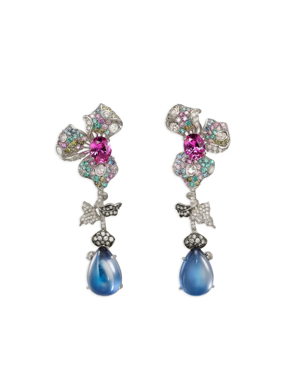 Anabela Chan 14k White Gold And Rhodium Vermeil Orchid Multi-stone Earrings In Silver