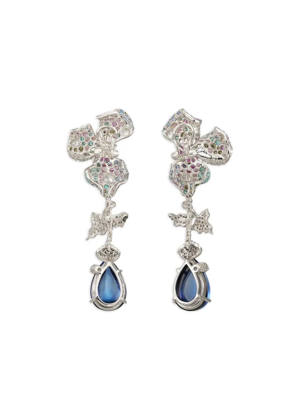 Anabela Chan 14k White Gold And Rhodium Vermeil Orchid Multi-stone Earrings In Silver