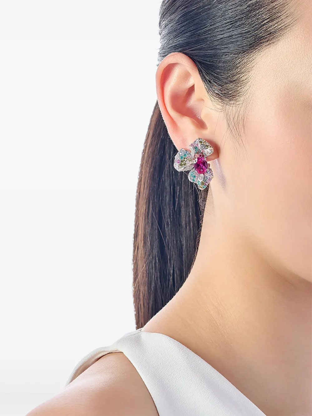 Anabela Chan 14k White Gold And Rhodium Vermeil Orchid Multi-stone Earrings In Silver