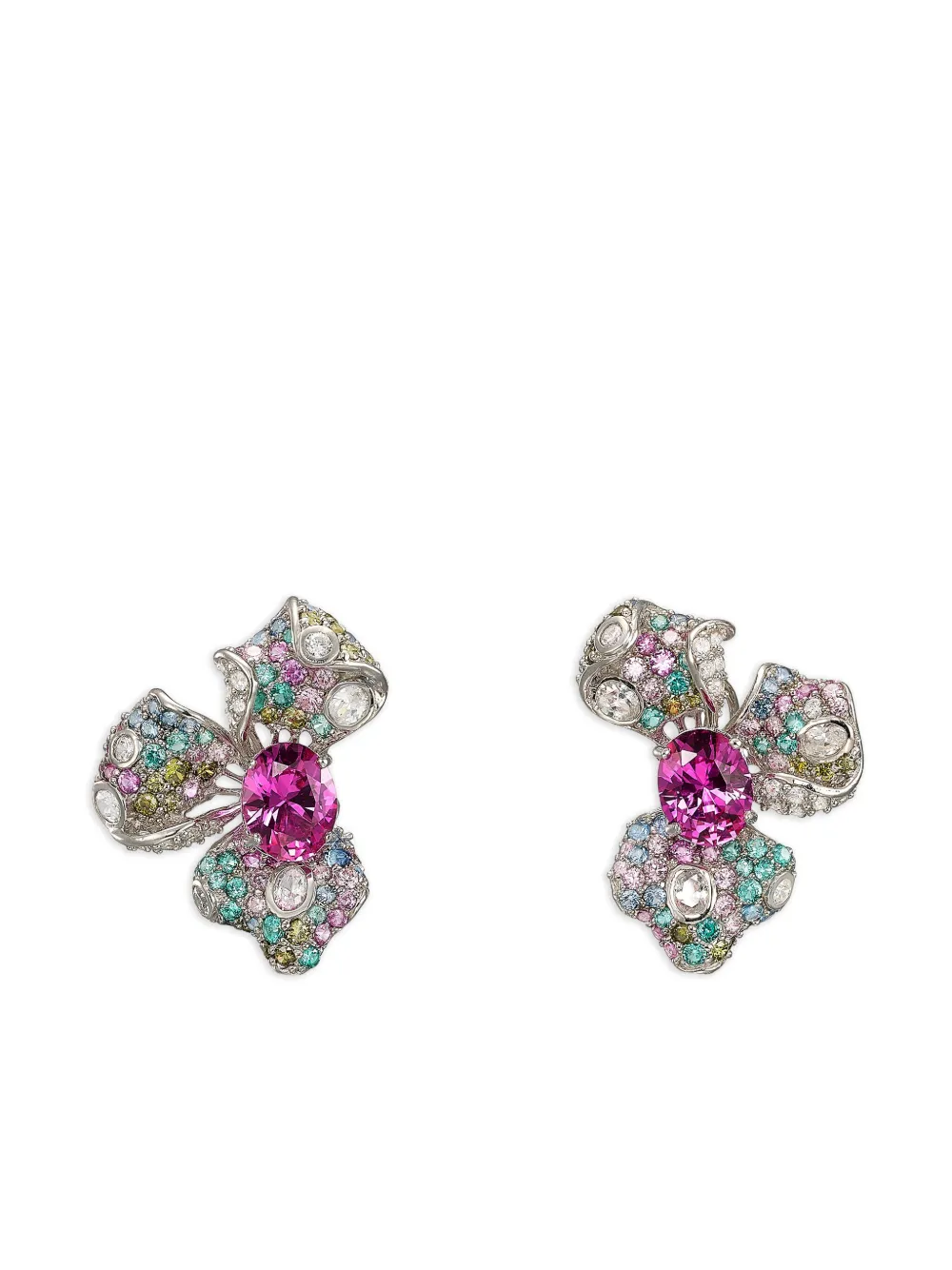 Anabela Chan 14k White Gold And Rhodium Vermeil Orchid Multi-stone Earrings In Silver