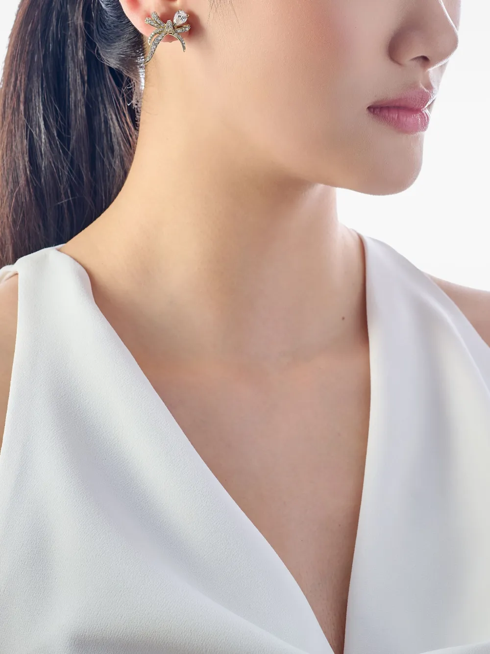 Anabela Chan 9k Yellow Gold Mini Ruban White Diamond Earrings In Gold