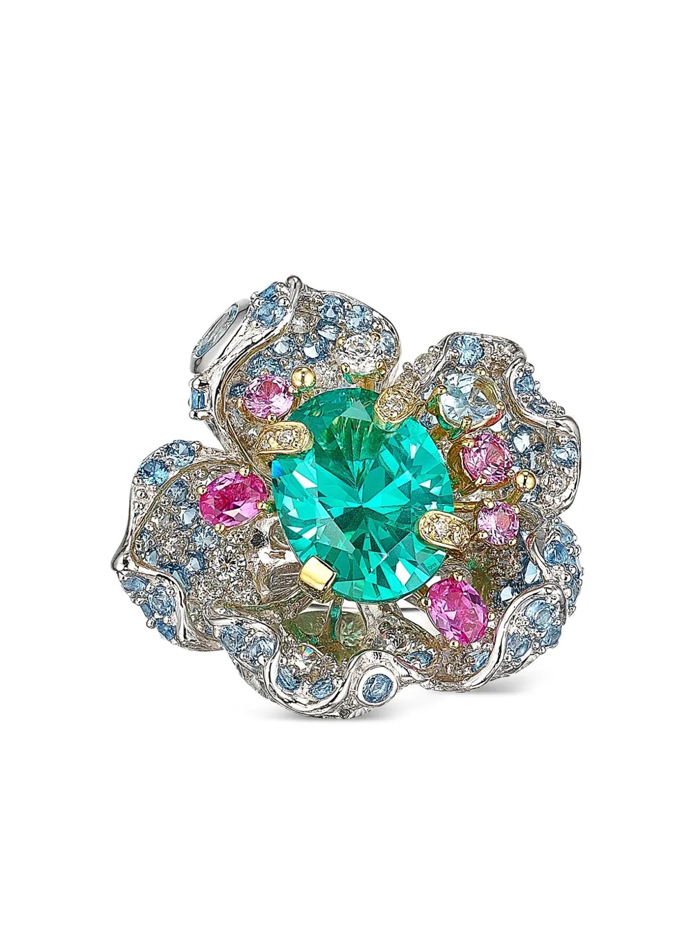 Anabela Chan 14k White Gold And Rhodium Vermeil Bloom Multi-stone Ring In Multi