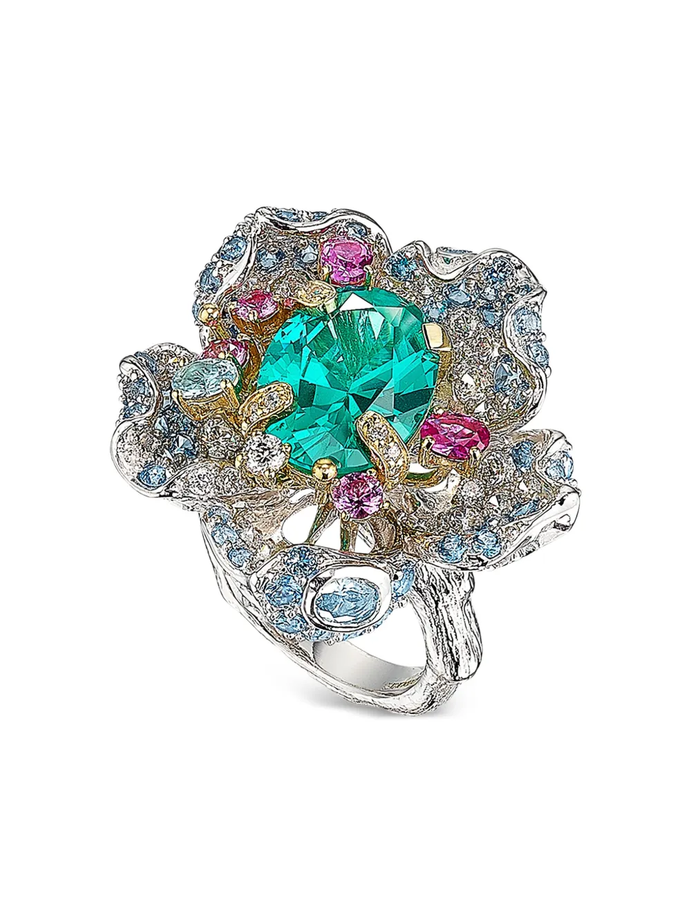 Anabela Chan 14k White Gold And Rhodium Vermeil Bloom Multi-stone Ring In Multi