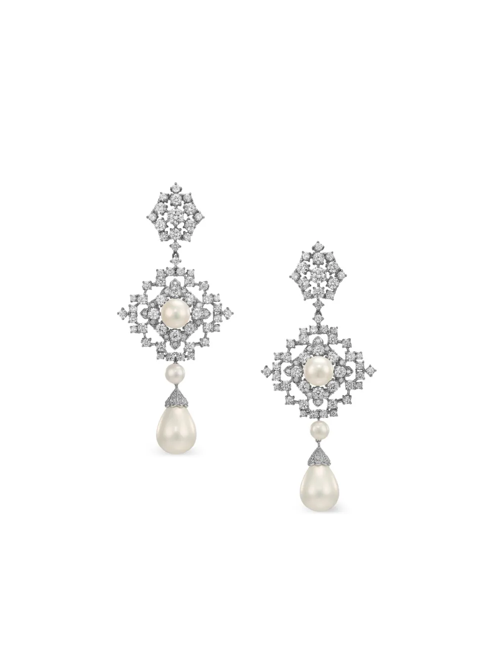 Anabela Chan Rhodium Vermeil Pixelise Pearl And White Diamond Earrings In Metallic
