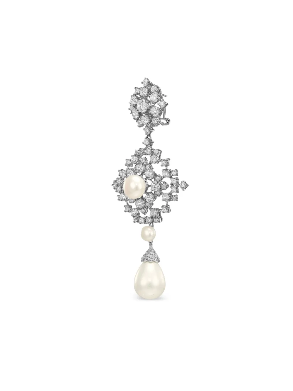 Anabela Chan Rhodium Vermeil Pixelise Pearl And White Diamond Earrings In Metallic