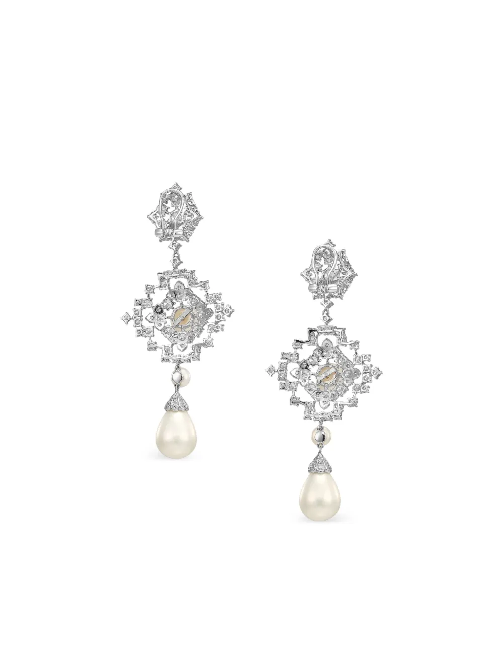 Anabela Chan Rhodium Vermeil Pixelise Pearl And White Diamond Earrings In Metallic
