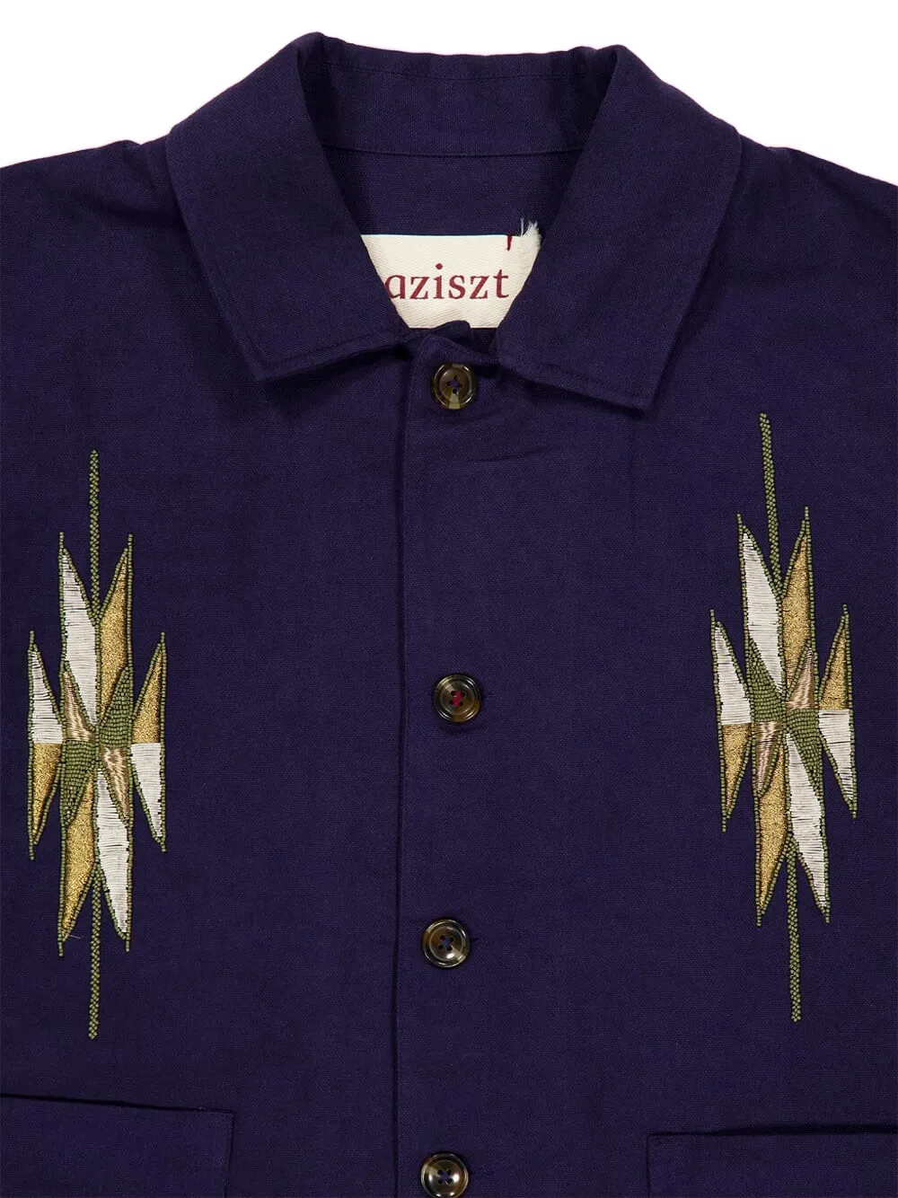 Baziszt Shirtjack met borduurwerk Blauw