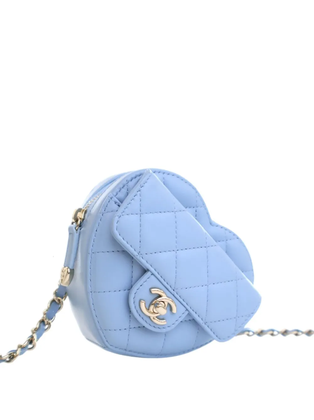 Pre-owned Chanel 2021 Mini Lambskin Cc In Love Heart Belt Bag In Blue