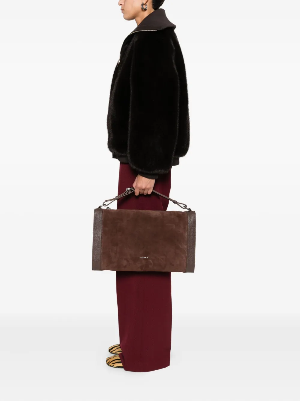 Coccinelle suede panelled tote bag - Bruin
