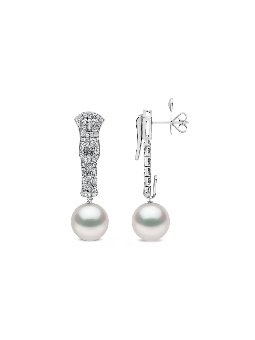 Yoko London 18k White Gold Zyyp Pearl And Diamonds Earrings In Silver