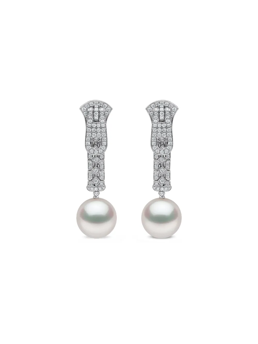 Yoko London 18k White Gold Zyyp Pearl And Diamonds Earrings In Silver