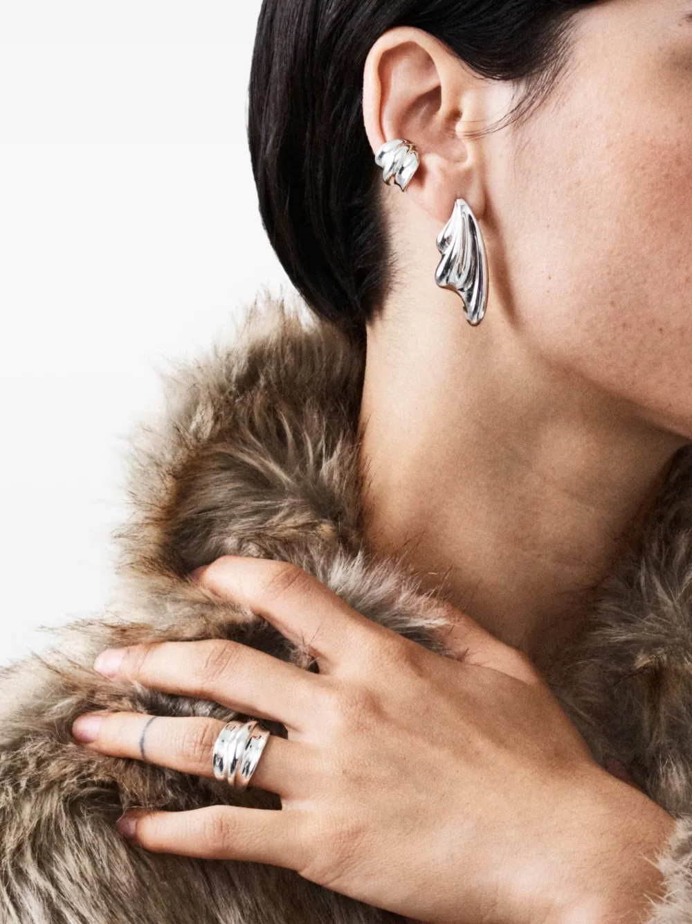 Otiumberg Statement Wave Silver Earrings In Silver