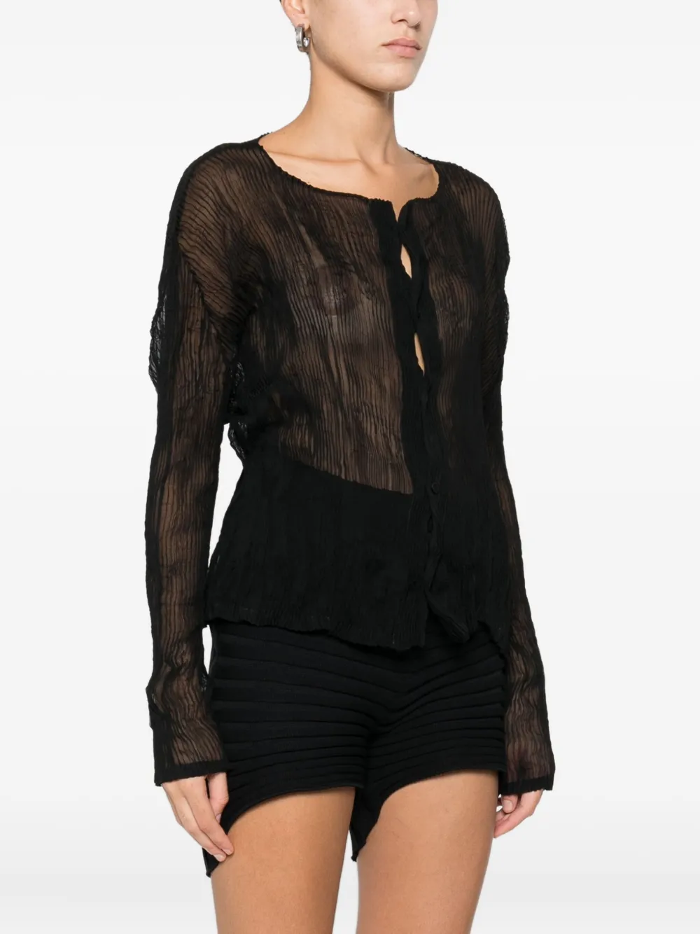 Issey Miyake Chiffon Cardigan In Black