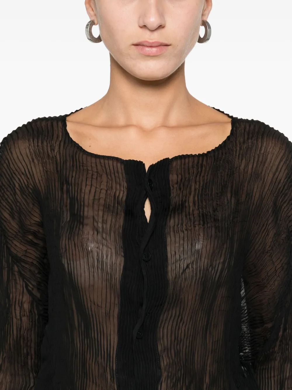 Issey Miyake Chiffon Cardigan In Black