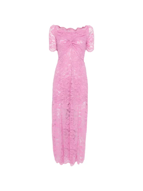 Rabanne Off-shoulder Lace Midi Dress in Pink