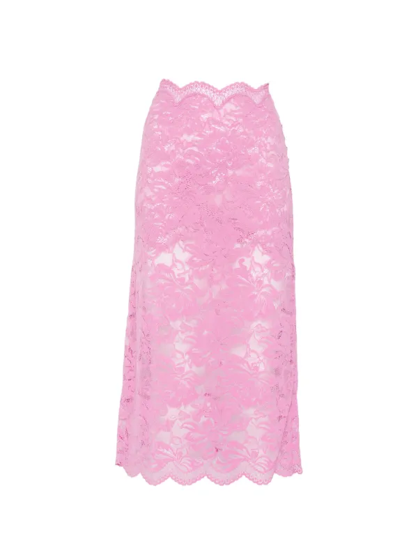 Rabanne Lace Pencil Midi Skirt in Pink