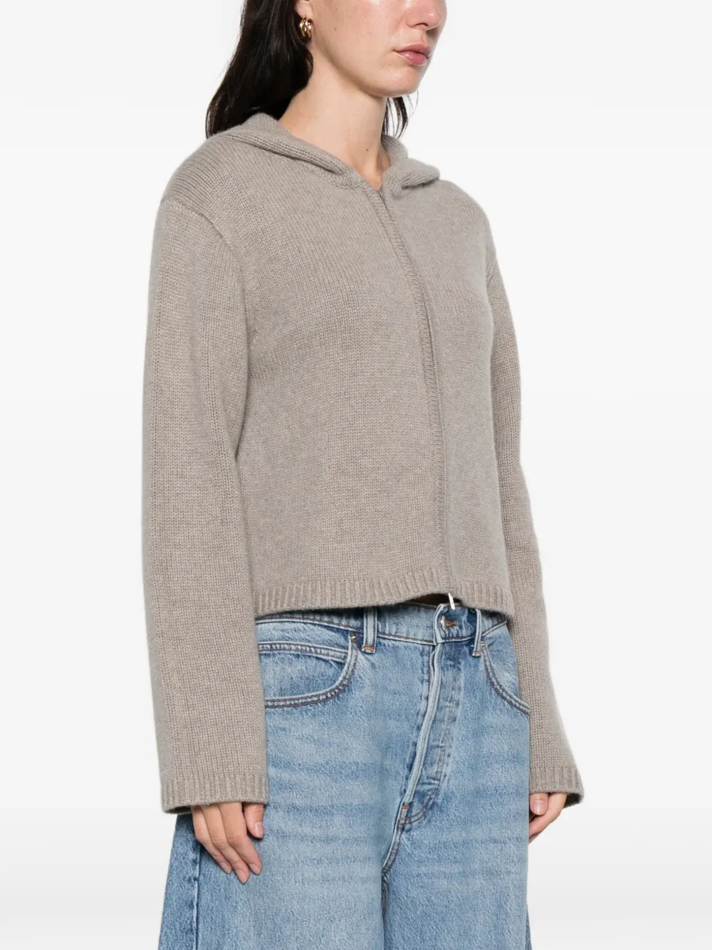 Soft Goat Chunky Zip Cardigan In Brown