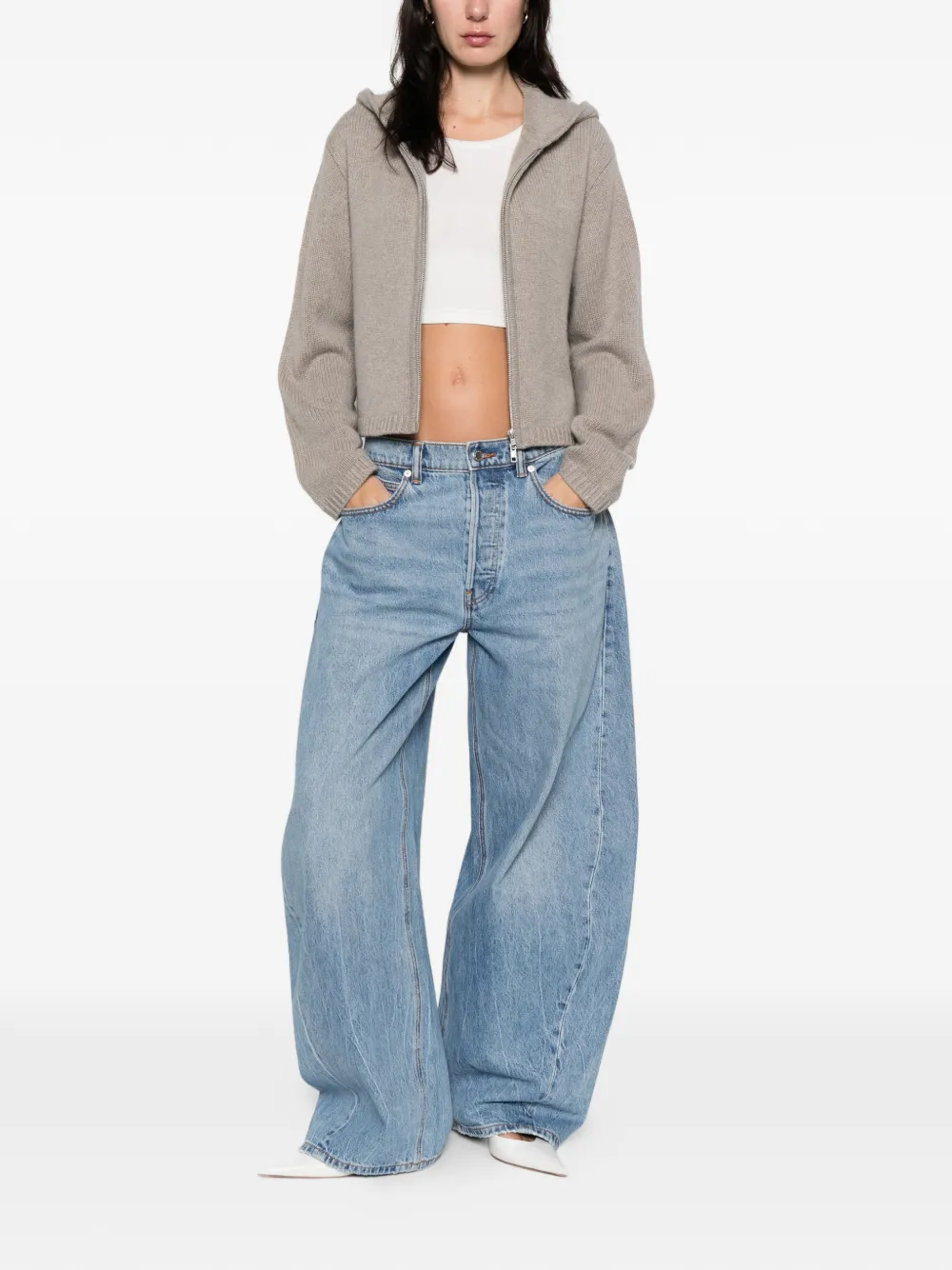 Soft Goat Chunky Zip Cardigan In Brown