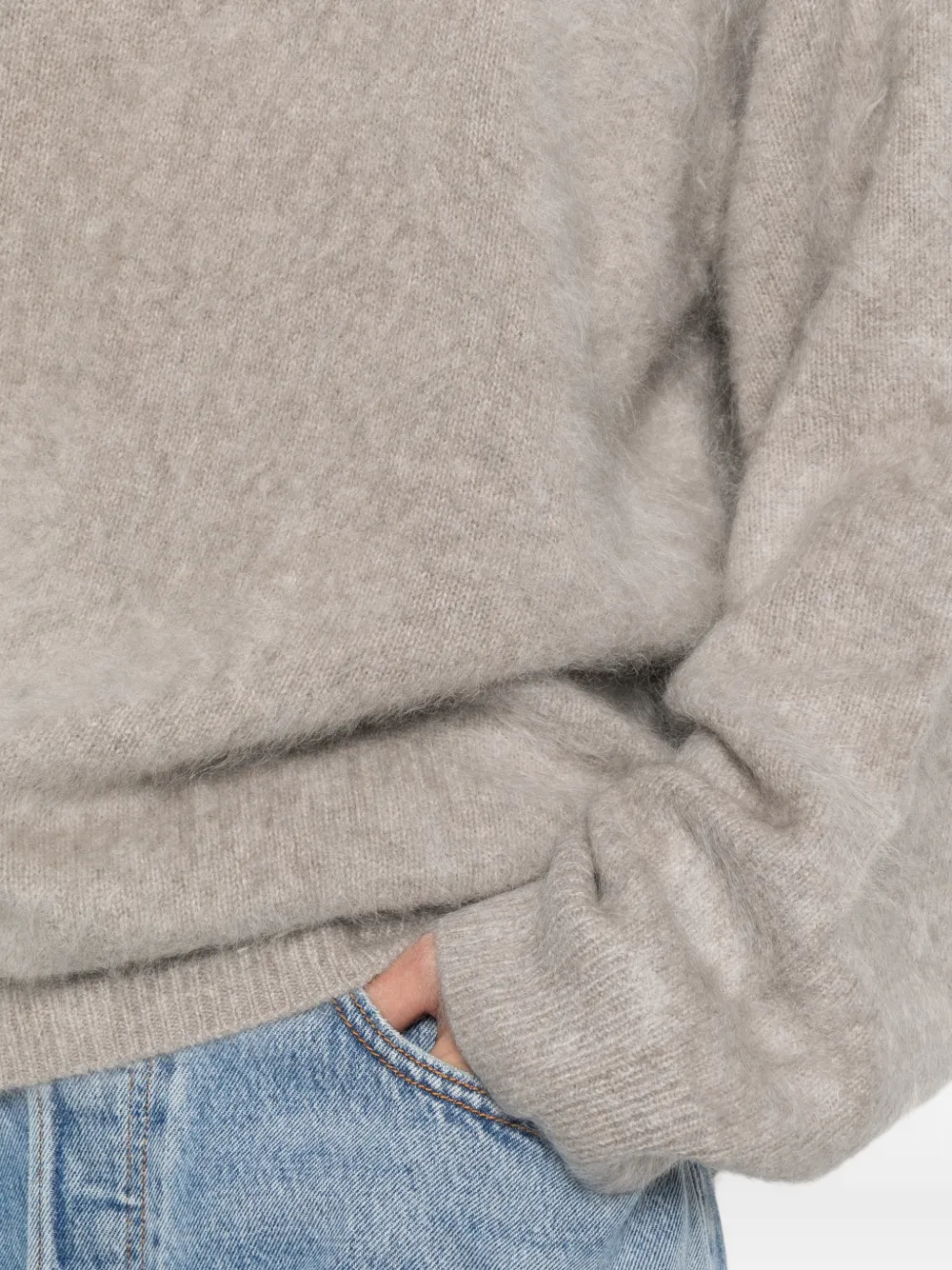 Soft Goat Brushed V-neck Sweater In Gray