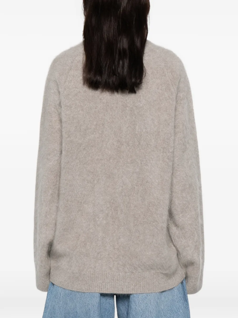 Soft Goat Brushed V-neck Sweater In Gray
