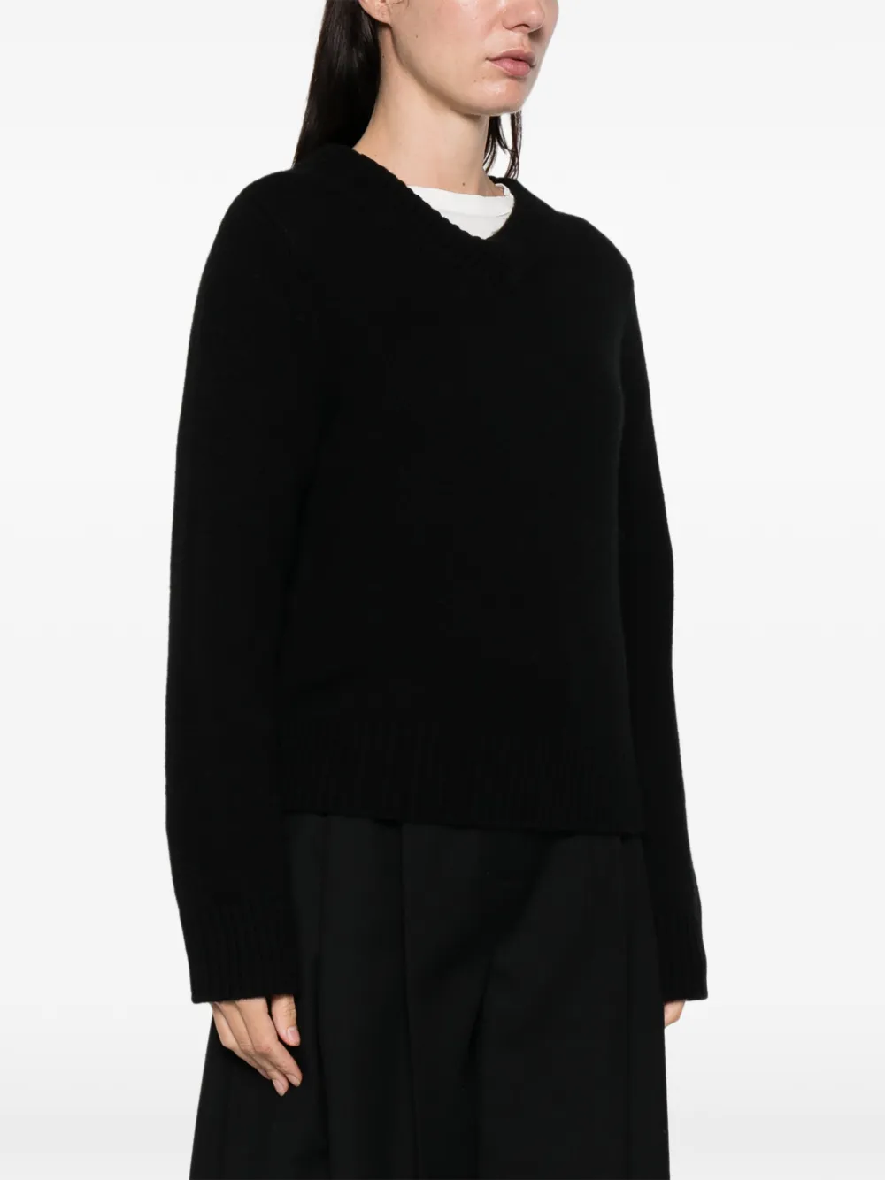 Soft Goat V-neck Sweater In Black