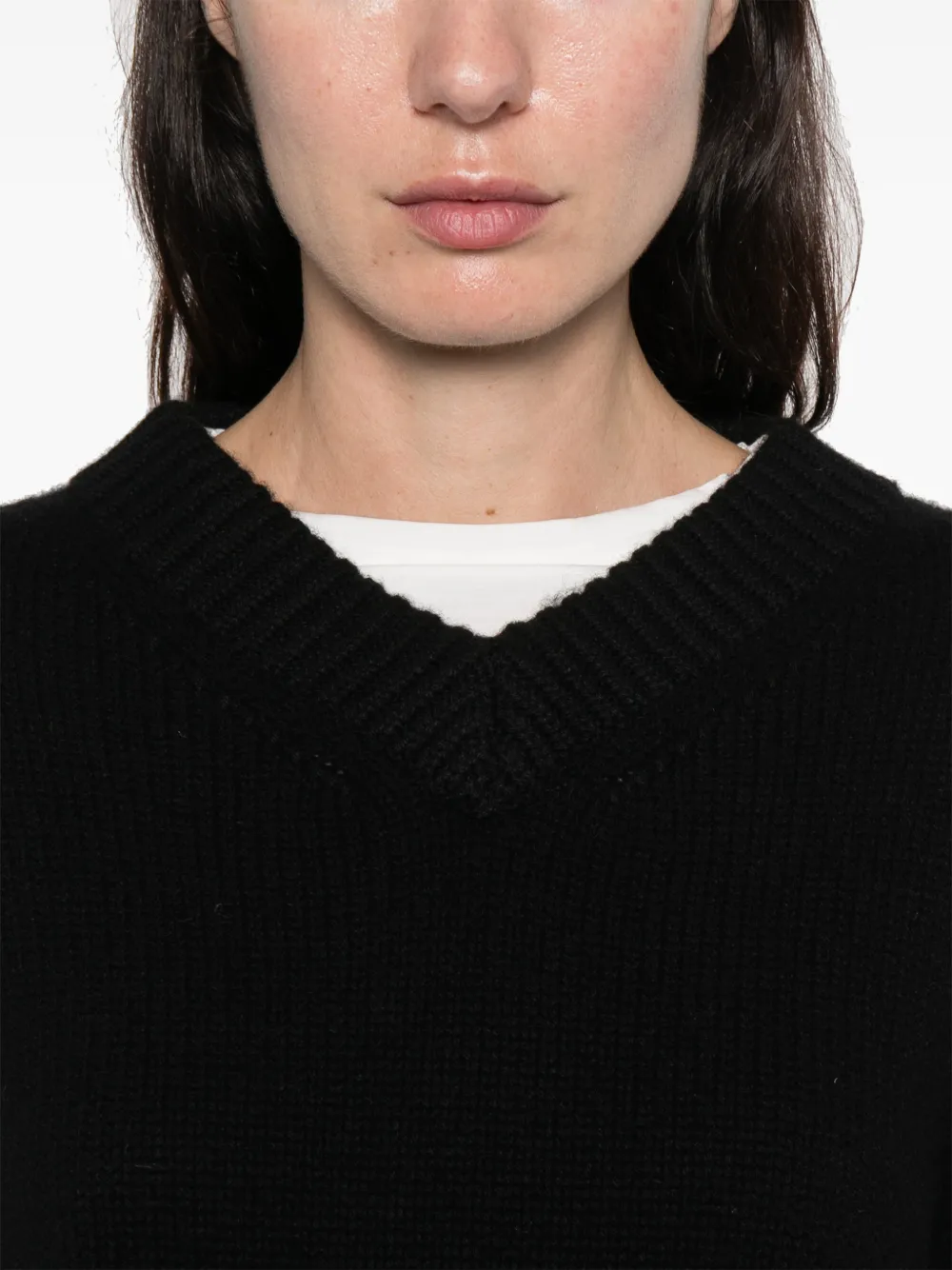 Soft Goat V-neck Sweater In Black
