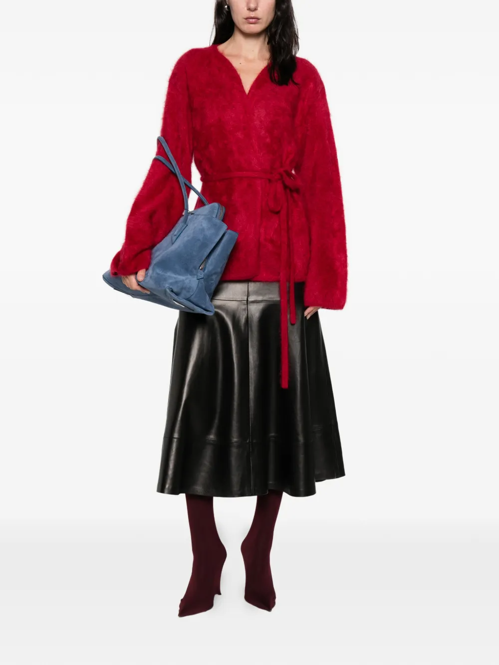 Soft Goat Brushed Cardigan In Red