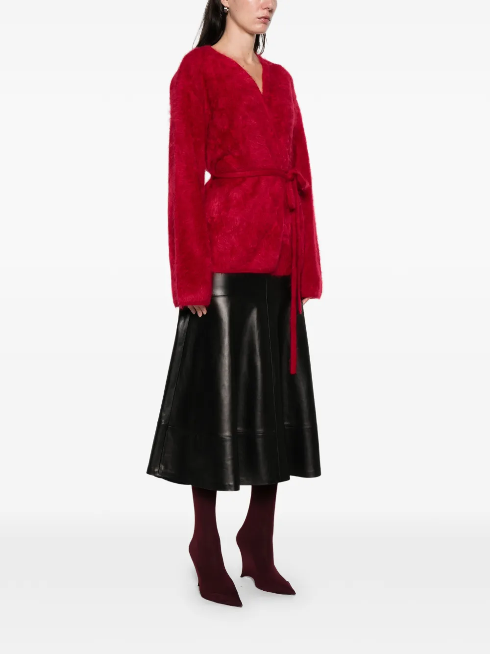 Soft Goat Brushed Cardigan In Red