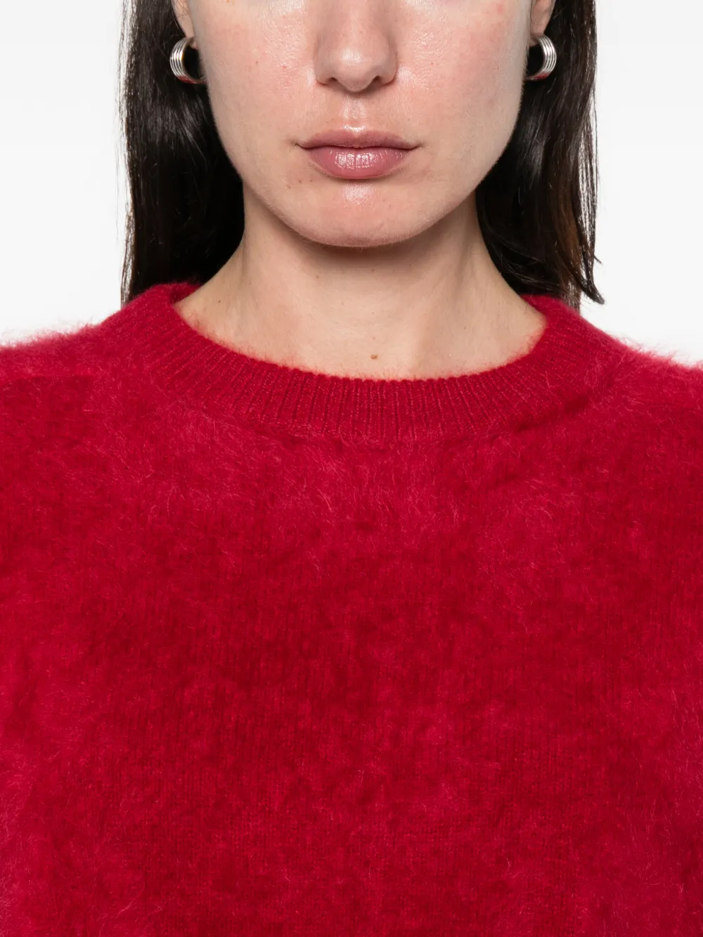 Soft Goat Brushed Crew-neck Sweater In Red