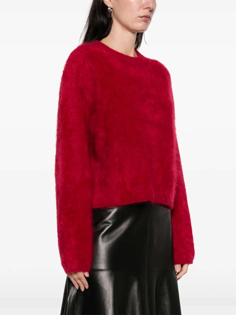 Soft Goat Brushed Crew-neck Sweater In Red