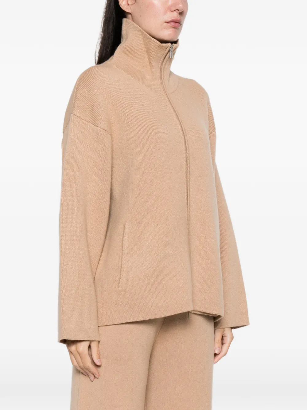 Soft Goat Zip Cardigan In Brown