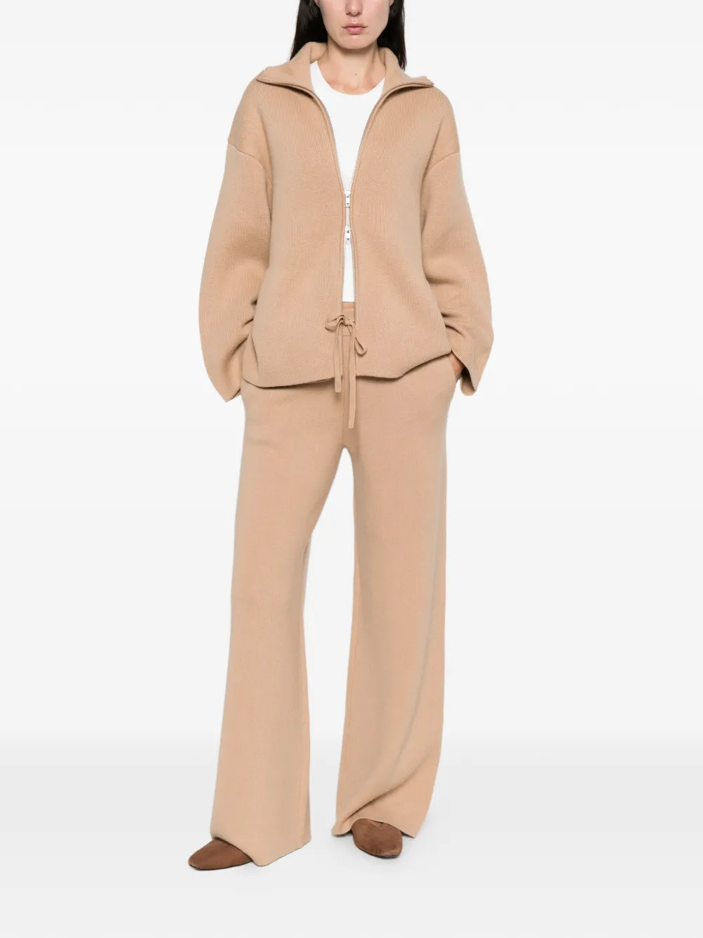 Soft Goat Zip Cardigan In Brown