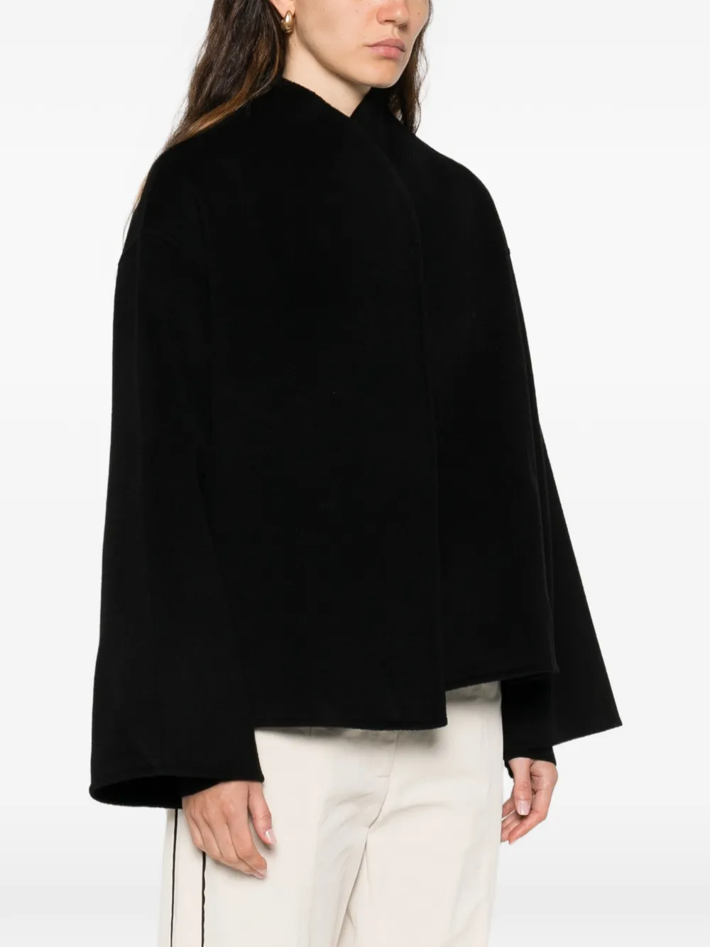 Soft Goat Open-front Short Oversized Coat In Black