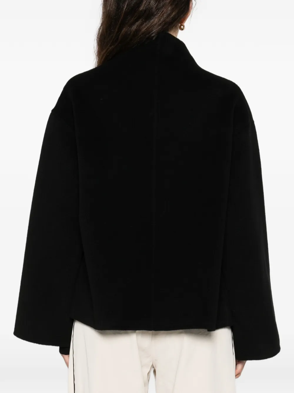 Soft Goat Open-front Short Oversized Coat In Black