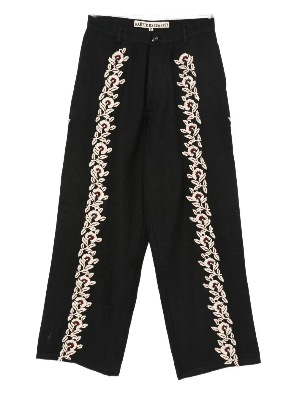 Kartik Research floral-embroidered trousers - ブラック Kartik Research floral-embroidered trousers - ブラック