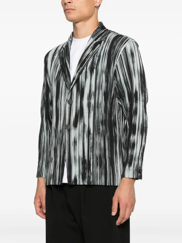 Homme Plissé Issey Miyake ストライプ ジャケット | ブラック