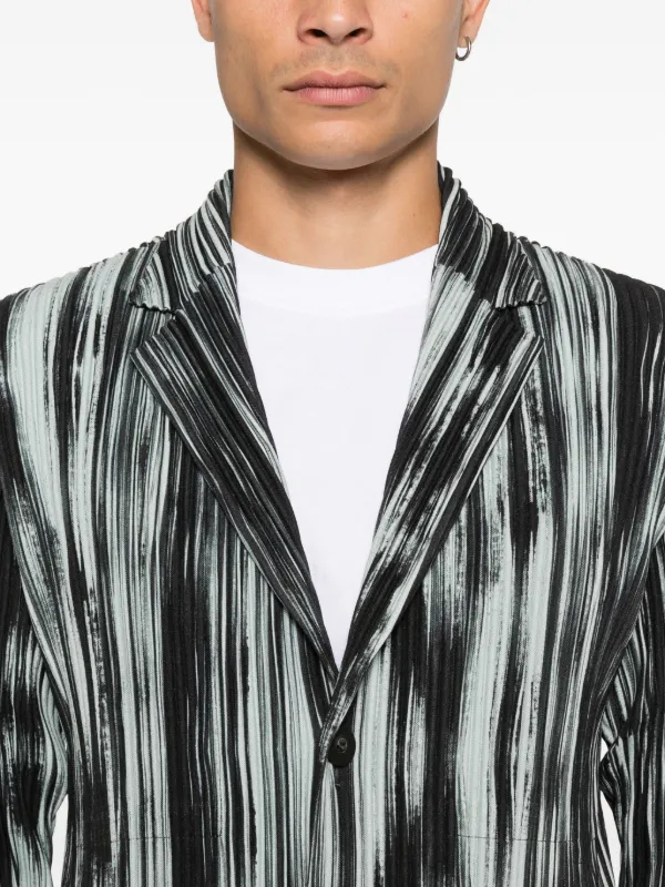 ISSEY MIYAKE MEN プリーツストライプジャケット Homme Plissé Issey Miyake ストライプ ジャケット | ブラック