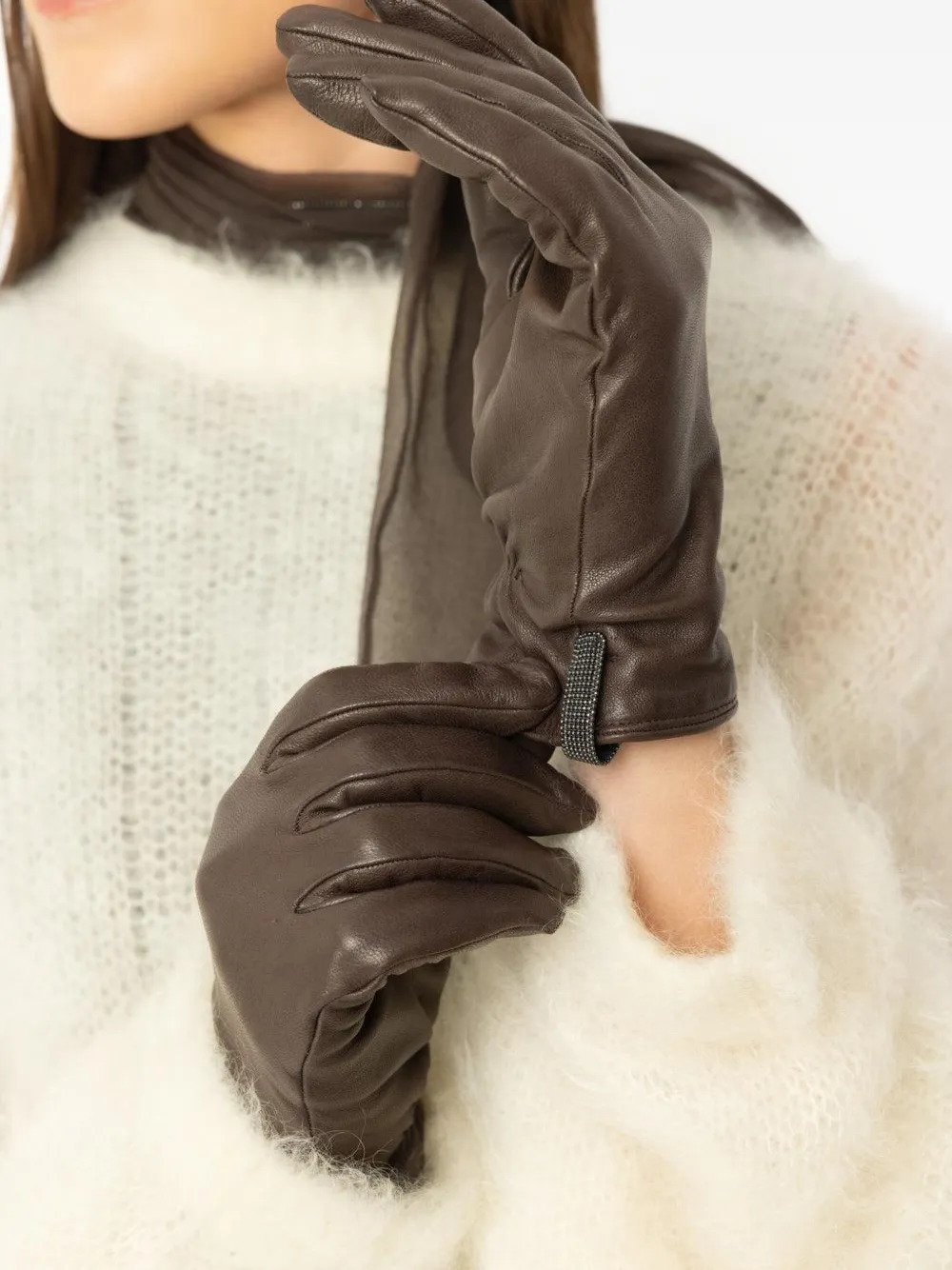 Brunello Cucinelli Leather Gloves In Brown