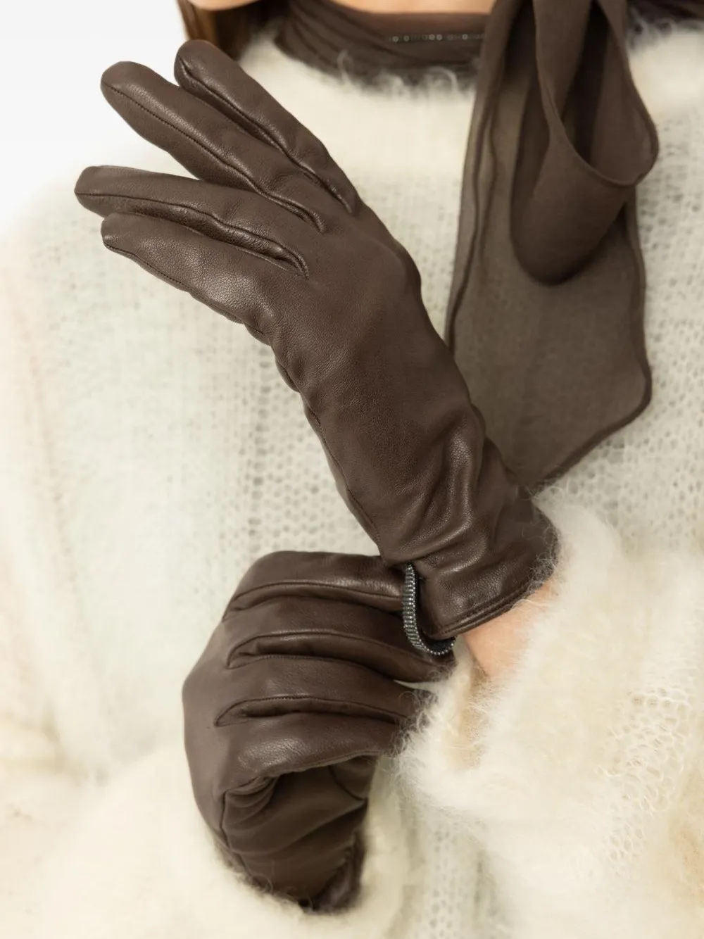 Brunello Cucinelli Leather Gloves In Brown