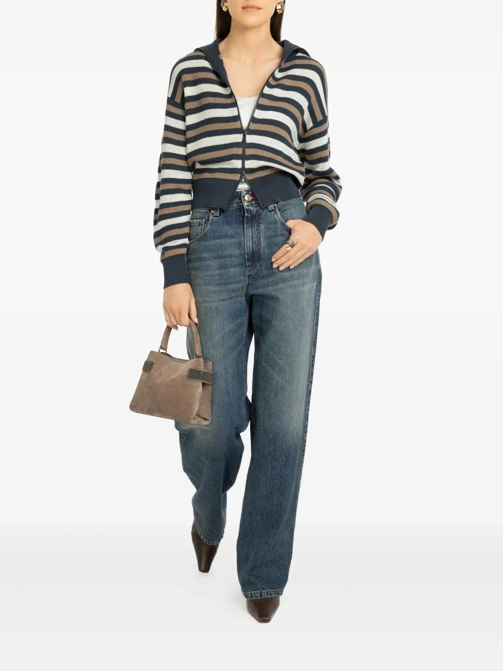 Brunello Cucinelli Winter Marina Striped Zip-up Cardigan In Multi