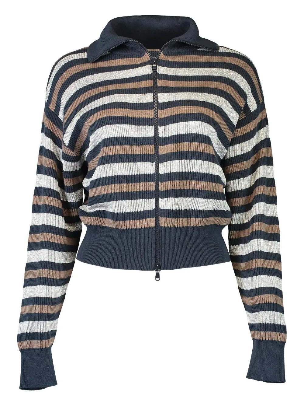 Brunello Cucinelli Winter Marina Striped Zip-up Cardigan In Multi
