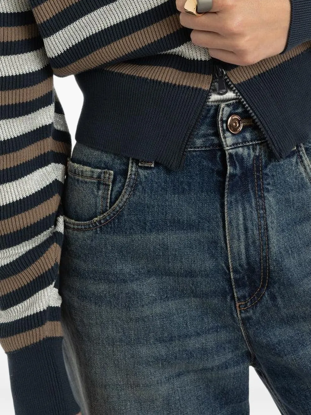 Brunello Cucinelli Winter Marina Striped Zip-up Cardigan In Multi