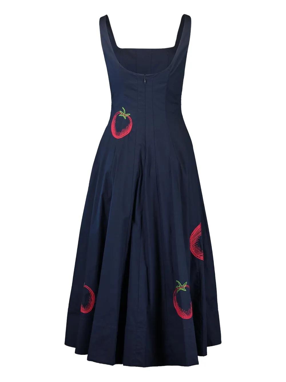 STAUD Wells tomato-embroidered midi dress - Blu