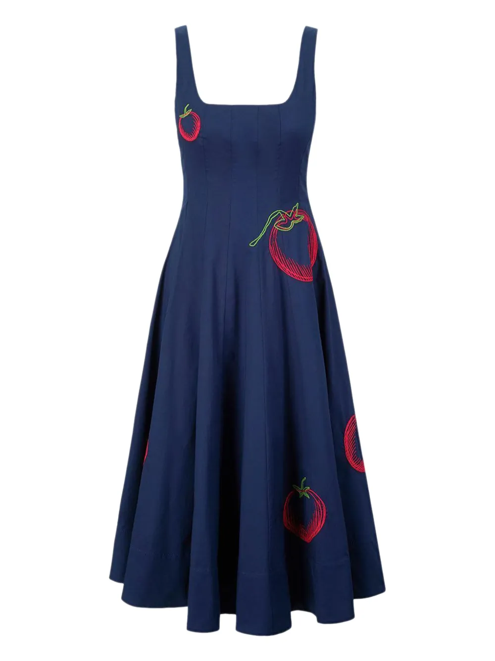 STAUD Wells tomato-embroidered midi dress | Blue | Image 1