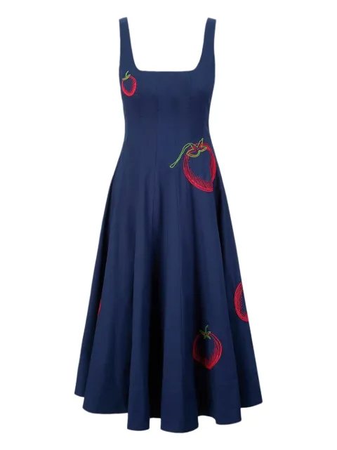 STAUD Wells tomato-embroidered midi dress