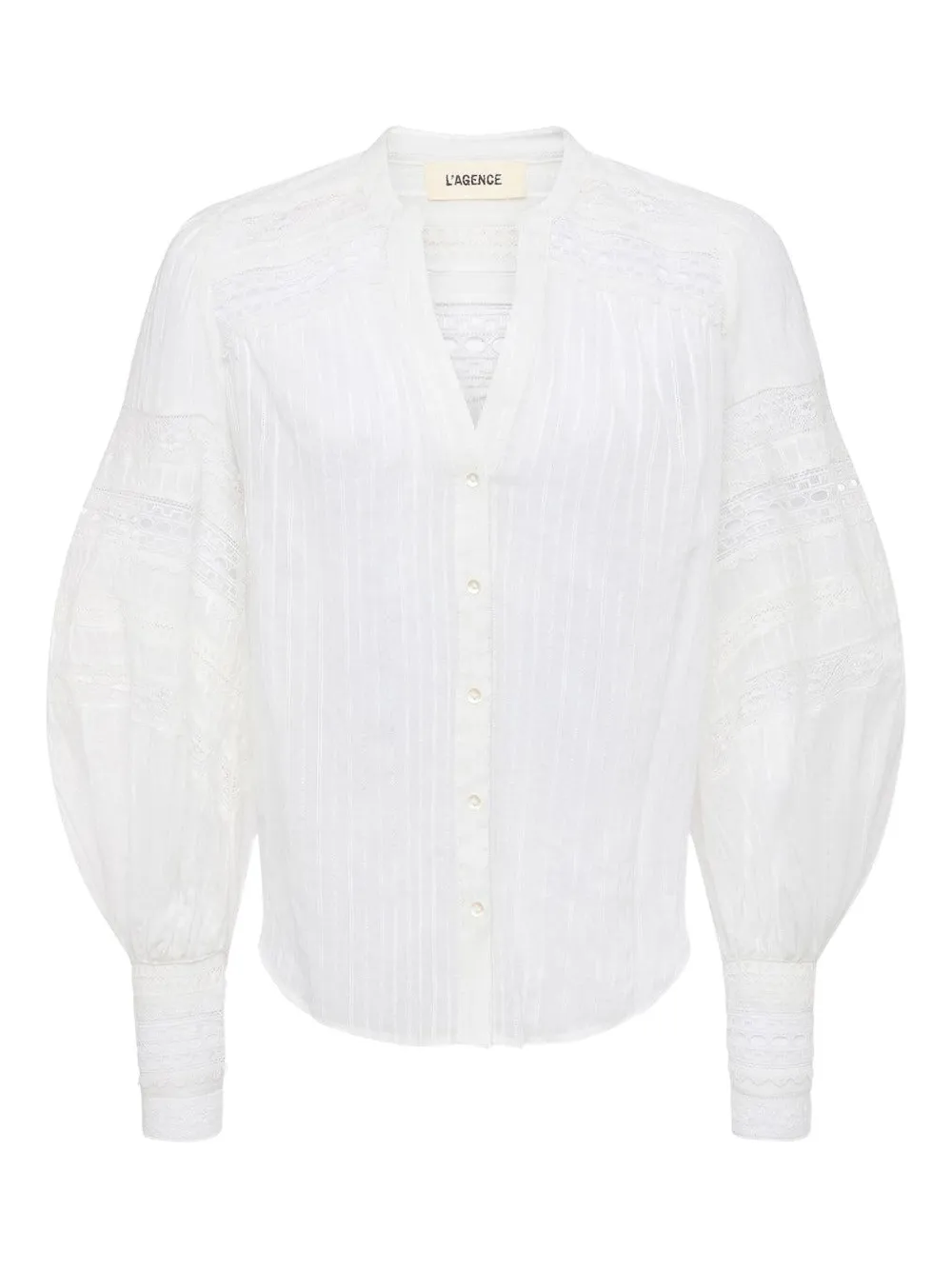 L'agence Kiera Lace-trim Balloon-sleeve Shirt In White
